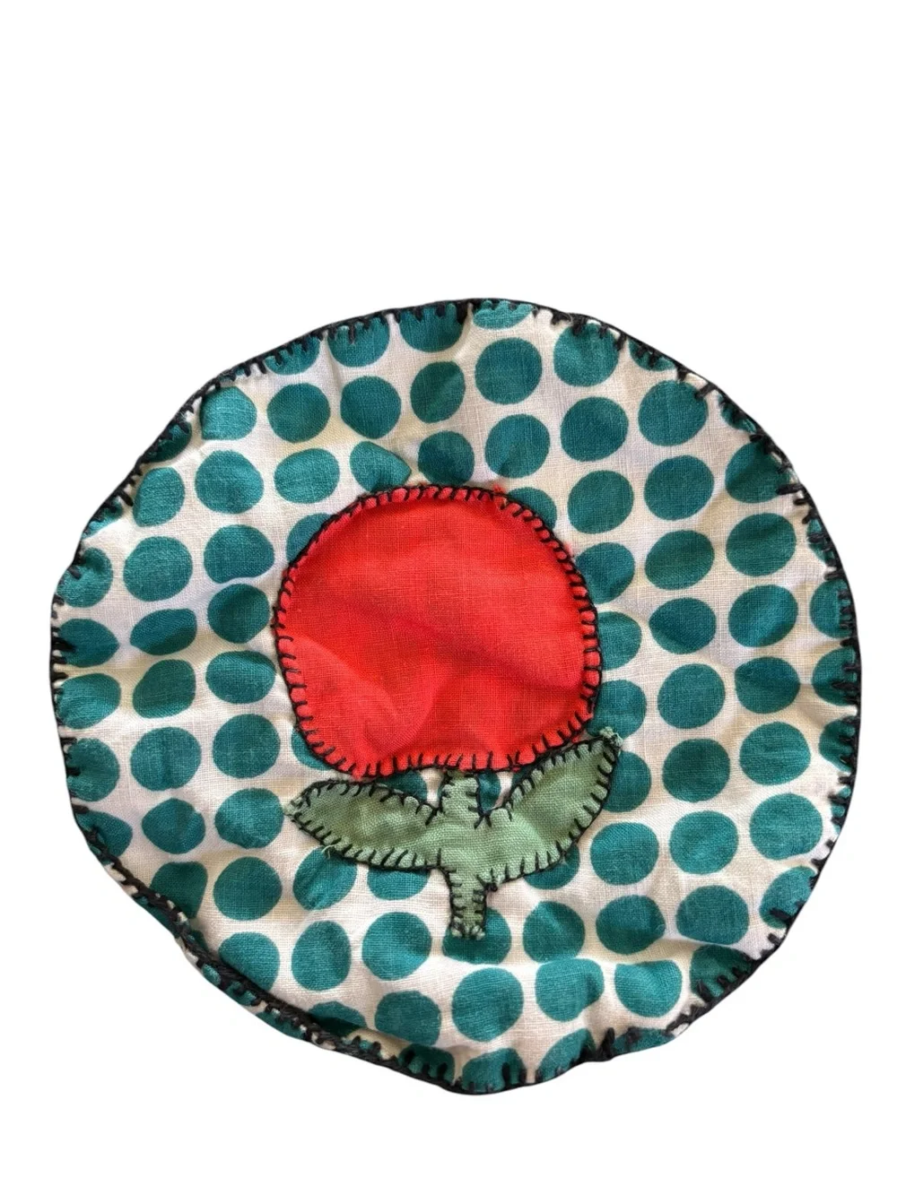 Lot 2 Vintage Potholders  Flower W/Face Polka Dot w/Apple 1950’s Kitchen Decor